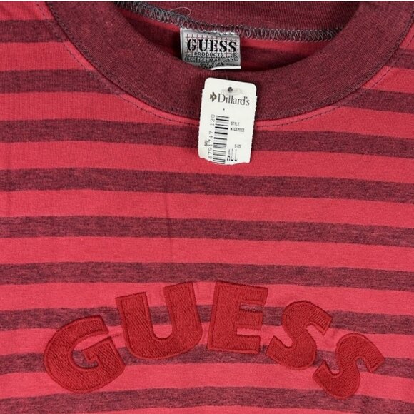 NWT Vtg 90s Guess Red Striped Embroidered T Shirt One Size Georges Marciano USA - Picture 3 of 5